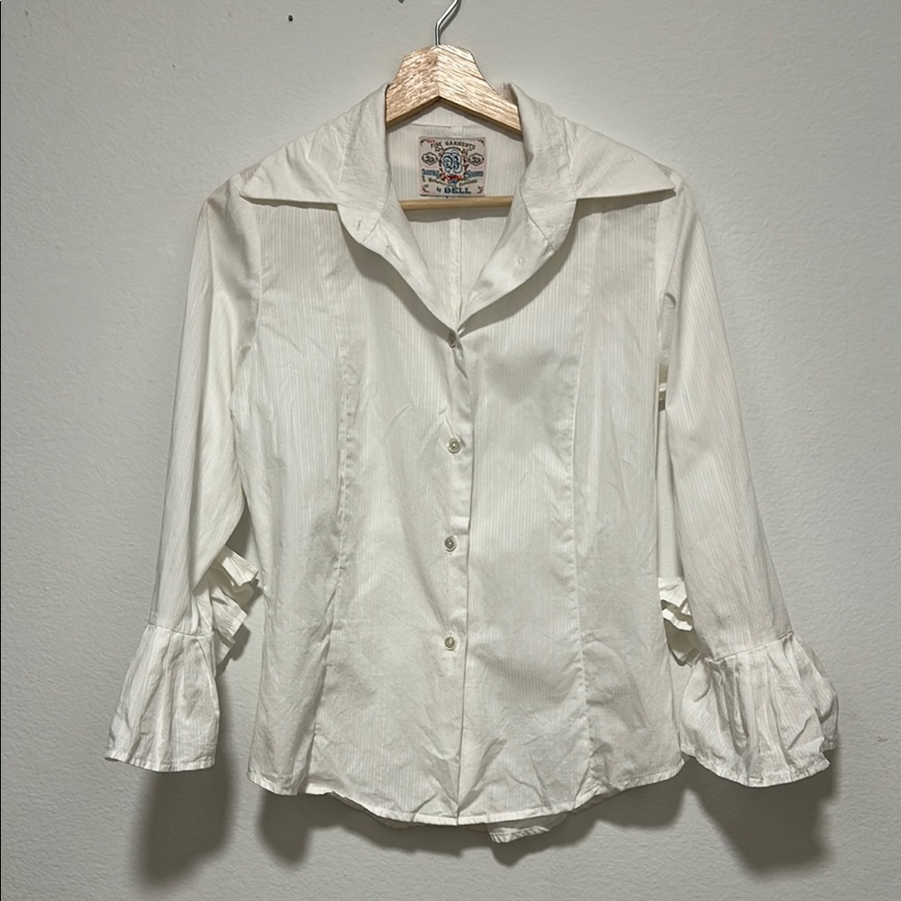 Fine Garments by Bell Button-Up Collared Shirt with Pleated Bell Sleeves Size 8
